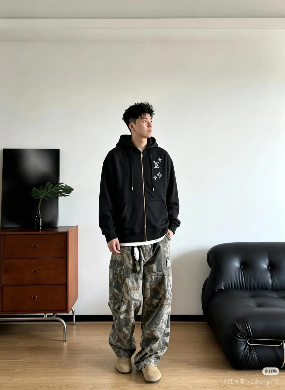 Louis Vuitton/Louis Vuitton sketch old flower embroidered zipper hooded jacket